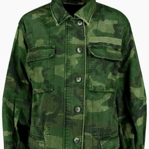 Free People Seize The Day Military Jacket Camo Denim Utility Cargo Army Green - Picture 4 of 5